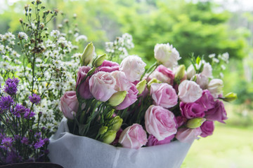 Beautiful bouquet of pink roses