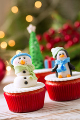 Decorated cupcakes for christmas holiday