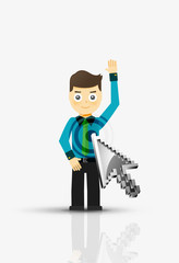 Arrow and man, click on the person flat design concept