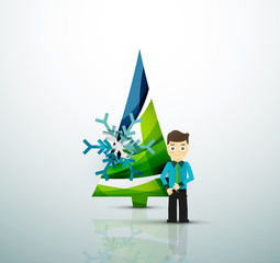 Happy businessman and stylized Christmas tree