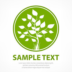 Spring branch with leaves in round on green, illustration