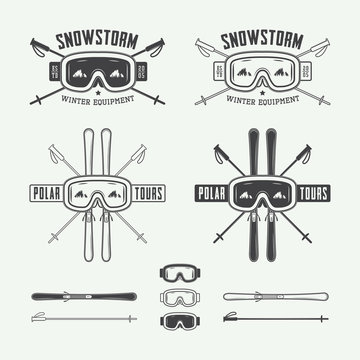 Vintage ski and arctic expeditions logos, badges, emblems