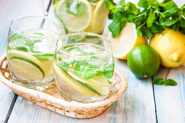 lemonade with lemon, lime and mint
