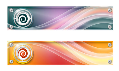 Set of two banners with colored rainbow and spiral