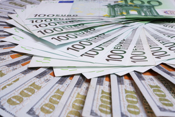 100 dollars and 100 euros background