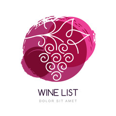 Vector illustration of linear grape vine in watercolor circle sp