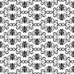 Vector seamless black and white vintage flourish pattern.