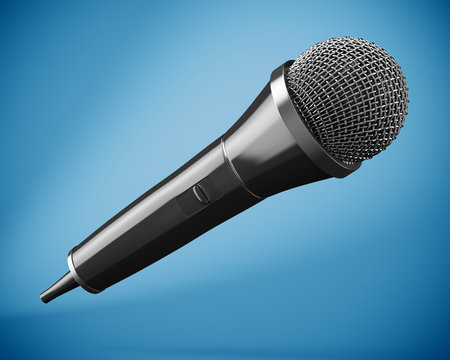 Black microphone on blue background