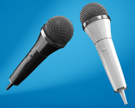 Black and white microphones on blue background