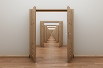 enfilade, open doors 