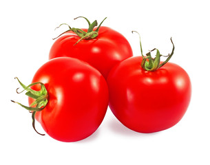 Three red fresh tomatoes isolated on white