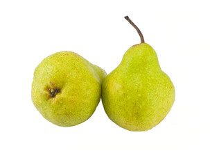 Two green pears isolated on white background