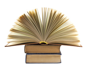 Pile of old books on the white background