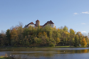 Fototapeta na wymiar Bad Iburg castle in autumn, Osnabruecker Land, Lower Saxony, Germany