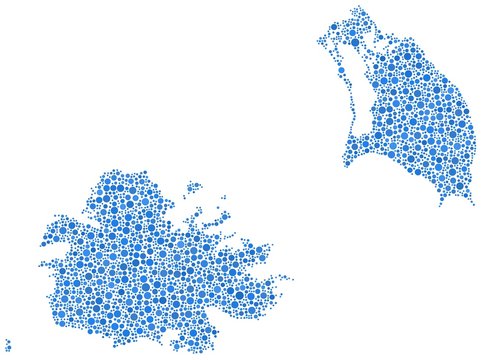 Decorative maps of Antigua and Barbuda - America - in a mosaic of blue bubbles