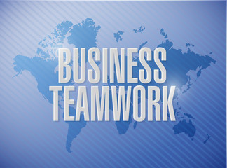 business teamwork world map sign concept