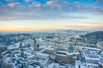 Naklejka na ściany i meble Historic city of Salzburg in winter, Austria