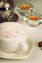 Coffee cup,coffee beans and candles