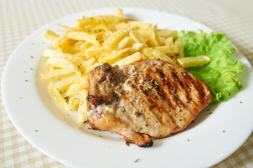 Chicken Meat with French Fries And Lettuce