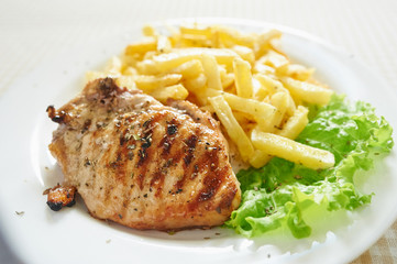 Chicken Steak with Fries And Lettuce