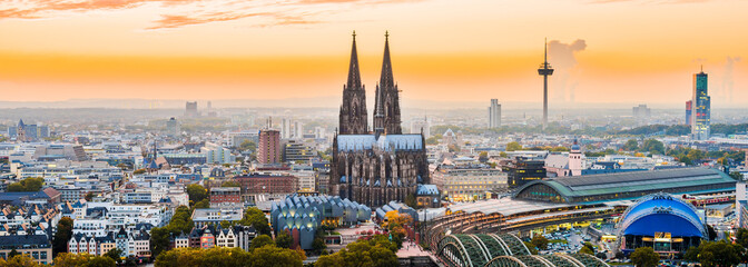 Köln Panorama bei Sonnenuntergang - obrazy, fototapety, plakaty