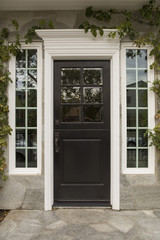 Fancy front door with two side windows