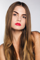 Fototapeta premium Woman with perfect skin and shiny long hair