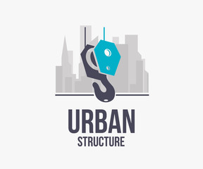 Hook crane with city building