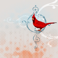 Cardinal Bird with floral swirl