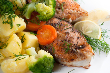 Grilled salmon steak