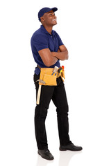 african american handyman looking up