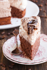 Marble cheesecake with coffee beans.selective focus