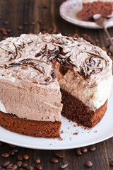 Marble cheesecake with coffee beans.selective focus