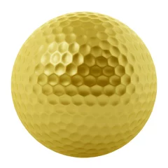 Abwaschbare Fototapete Ballsport goldener Golfball isoliert auf weißem Hintergrund