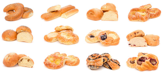 Collection of various types of breads, rolls and buns