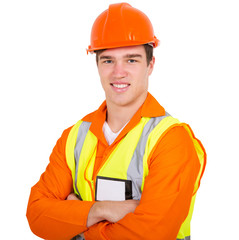 construction worker with arms folded