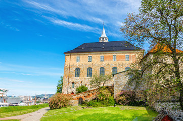 Medieval castle Akershus Fortress with Oslofjord