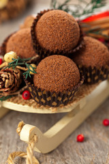 Deserts. Chocolate Cocoa Honey Balls. Macro with shallow dof. Selective focus.