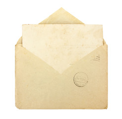 Old envelope with blank card - obrazy, fototapety, plakaty