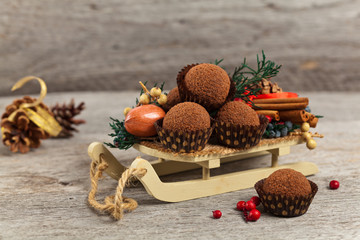 Deserts. Chocolate Cocoa Honey Balls. Macro with shallow dof. Selective focus.