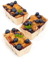 Blueberry Mini Cakes on White Background. Selective focus.