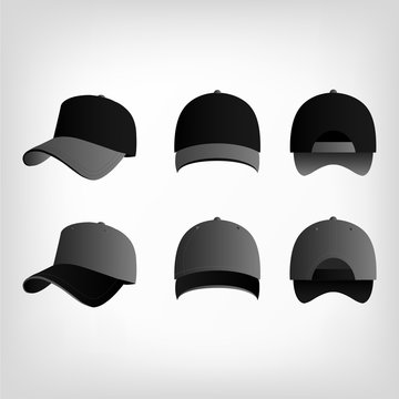 Grey And Black Baseball Cap Vector Set