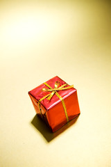 Gifts: Mini Red Christmas Gift On Gold Background