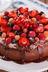 Chocolate cake with berries.selective focus