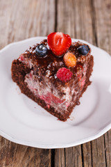 Chocolate cake with berries.selective focus