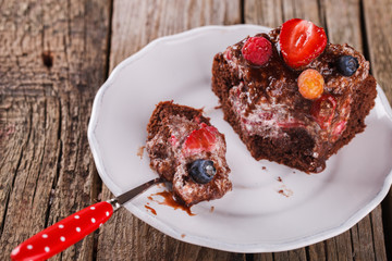Chocolate cake with berries.selective focus