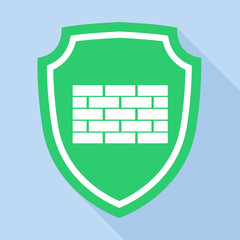 Vector shield with brick mark icon, flat style