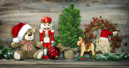 Vintage Christmas decoration Teddy Bear Rocking Horse Nutcracker