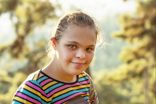 Down Syndrome Girl - Stock Image.