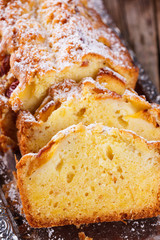 Cake with peaches. selective focus